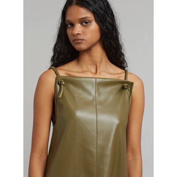 NANUSHKA Claire Vegan Leather Dress Olive Green {3N39} - Picture 5 of 6